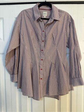 Maeve Pink and White Striped Button-Down Shirt